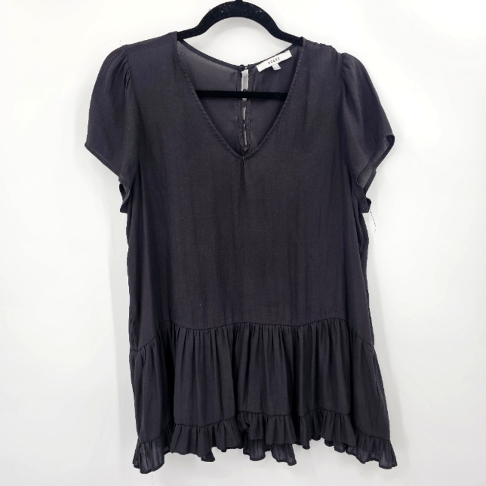 Ro&De Black Tiered Ruffle Babydoll Blouse | Flowy & Feminine | Size L‎